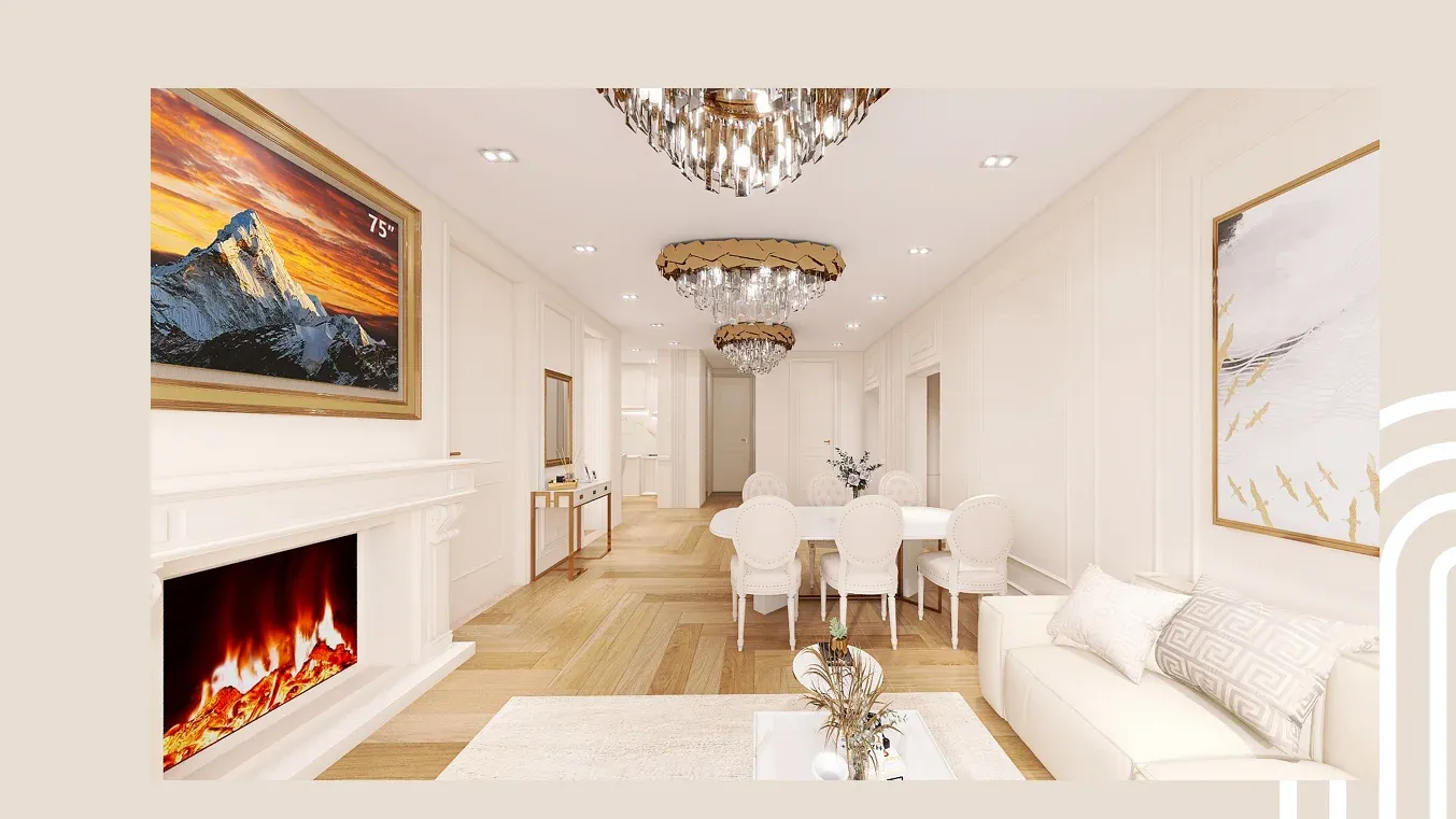 Living room and fireplace visualisation from the Metropol project
